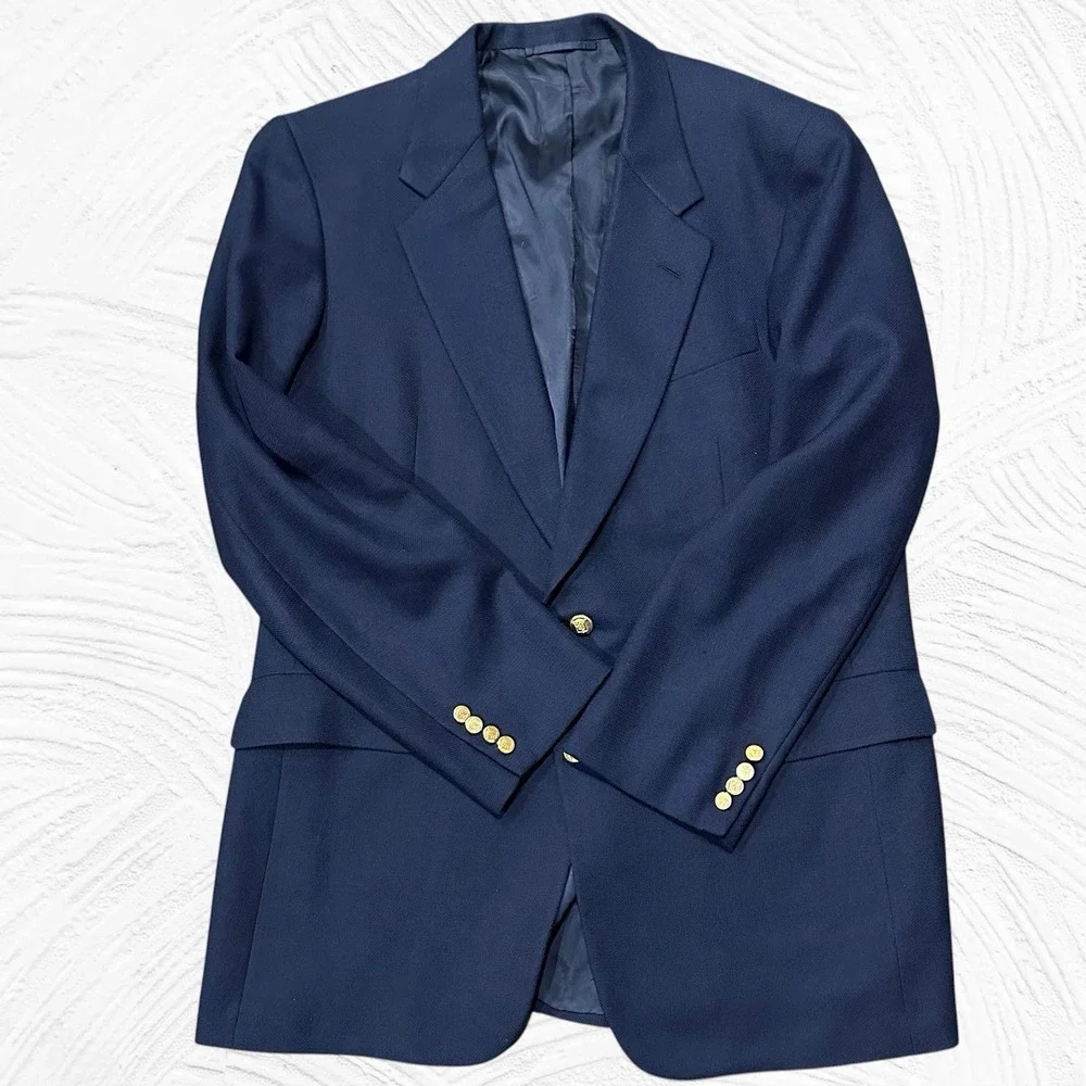 Walter Morton Clothes Jacket Blazer Wool 45L Navy Blue Gold Buttons Classic